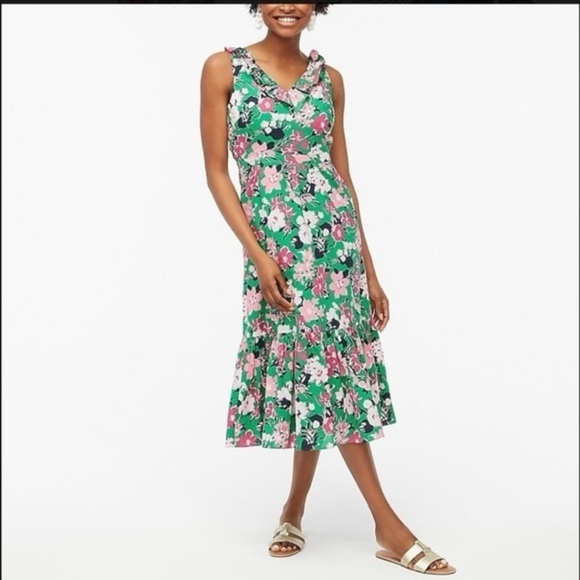 J. Crew Dresses & Skirts - 100% cotton J.Crew Printed V-neck ruffle midi dress sz 14